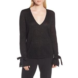 Lewit Metallic Mohair Blend V-Neck w/ Tie Cuff Sweater size Medium